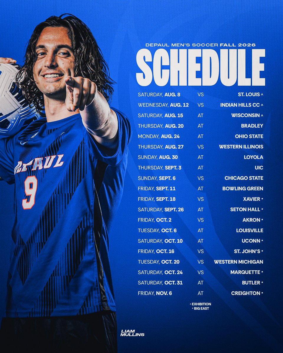 DePaulMSOC's tweet photo. The wait is over. Here's where to find us this fall.

📰 https://t.co/F9JtolKHLm
🗓️ https://t.co/hP4Mlaey6F https://t.co/UAVhtHQFMS