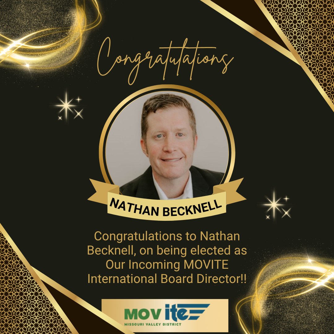 MovitePrez's tweet photo. 🎉 Congratulations to Nathan Becknell, P.E., PTOE, PTP, on being elected as a MOVITE International Board Director! Effective January 1, 2027. We look forward to Nathan’s leadership and service to ITE and the transportation profession. #MOVITE #ITE https://t.co/YUD2p1OiWg