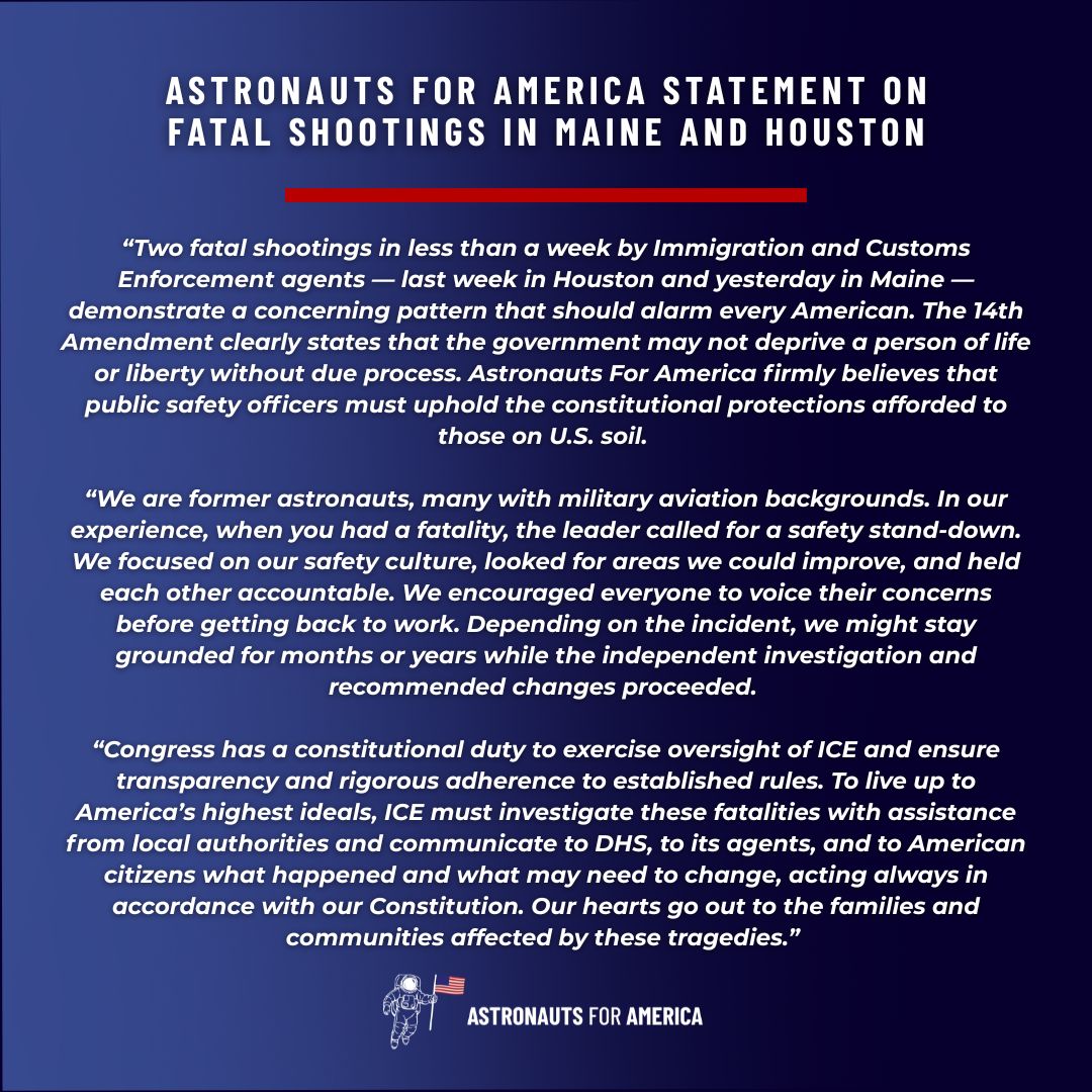 Astros4America's tweet photo. Two fatal ICE shootings in less than a week demand accountability. The 14th Amendment protects due process and Congress has a constitutional duty to ensure it. 

We need action from our representatives for independent investigations, transparency, and a safety-first culture, now. https://t.co/Jx5Q9CuoNt