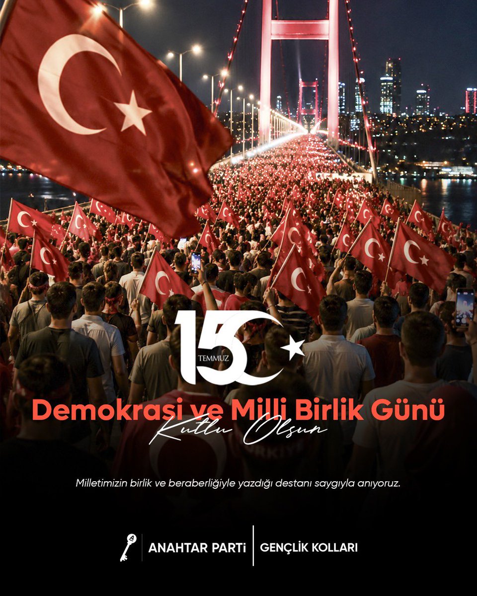 anahtargenclik's tweet photo. Milletimizin iradesine, vatanımıza ve bayrağımıza sahip çıktığı 15 Temmuz’u saygı, minnet ve rahmetle anıyoruz.

Şehitlerimizi rahmetle yâd ediyor, gazilerimize şükranlarımızı sunuyoruz. Birlik ve beraberlik ruhumuz daima güçlü kalsın.

🇹🇷 15 Temmuz Demokrasi ve Millî Birlik Günü kutlu olsun.