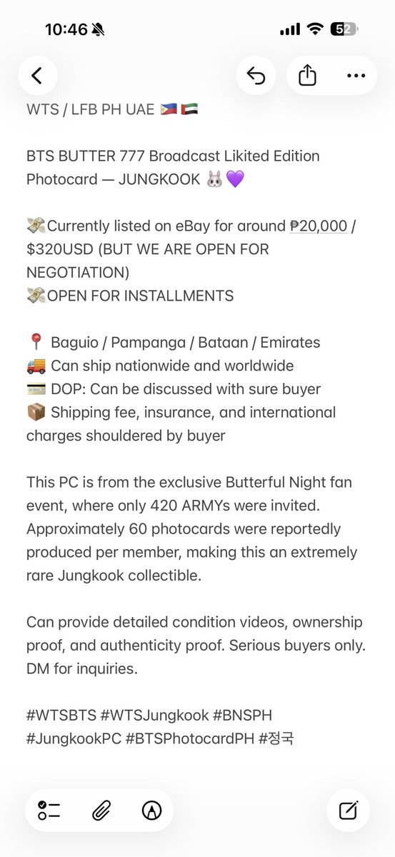 kookthvs's tweet photo. WTS LFB PH / US / UAE / OPEN 🌎

BTS BUTTER 777 Broadcast Likited Edition Photocard — JUNGKOOK 🐰💜

- x sensi
- good condition
- can send video proof

DM YOUR OFFERS OPEN FOR INSTALLMENTS! 💜

정국 jk BTS jin rm suga jhope v jimin jm taehyung https://t.co/VEJDDFM81W