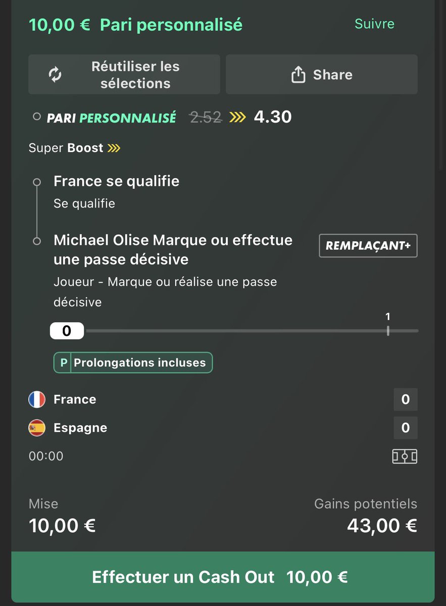 myckbet's tweet photo. 🇫🇷 France - Espagne 🇪🇸

Comme d’habitude avec l’équipe de France, on se casse pas la tête on prend les boostées pour être à peu prés sur d’être rentable 

Au moins un but du trio 🇫🇷@ 2.20 [B]
Au moins un but du trio 🇫🇷@ 2.00 [W]
Mbappé ou Dembele buteur @ 2.00 [U]

Bonus : 
Olise décisif  et la France se qualifie @ 4.30 [B354]
Mbappé buteur et la France se qualifie @ 2.90 [W]

Mise totale : 60€

❤️ Si tu suis