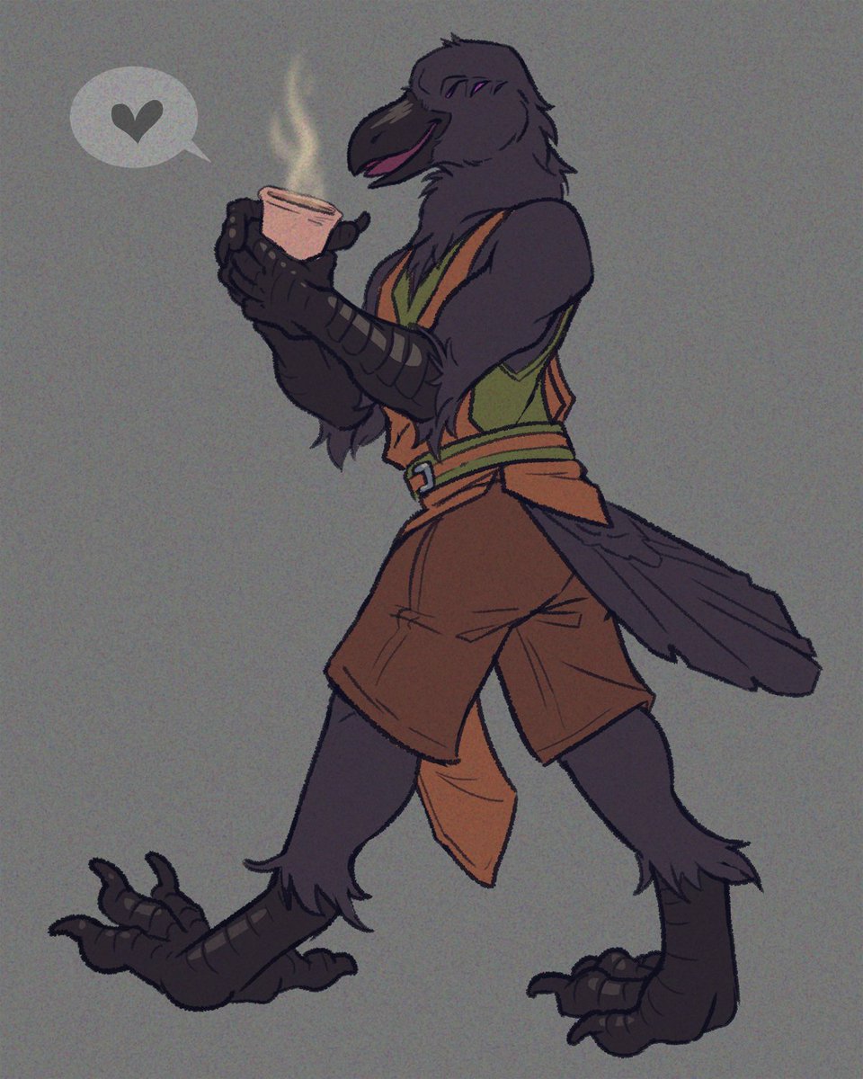 VienQuitonm's tweet photo. Here's my corvid OC Kett Lezar with a cuppa CAWfee.
TheStory drew. https://t.co/w5twJ9BQgo