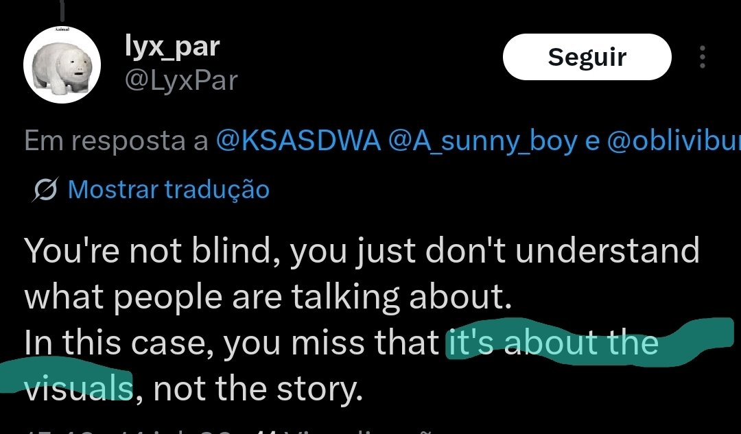 KSASDWA's tweet photo. @LyxPar @A_sunny_boy @oblivibum Dumbass
Realism is a art style and if you are talking about the visuals art style is part of the argument. https://t.co/zvD31rJUQn