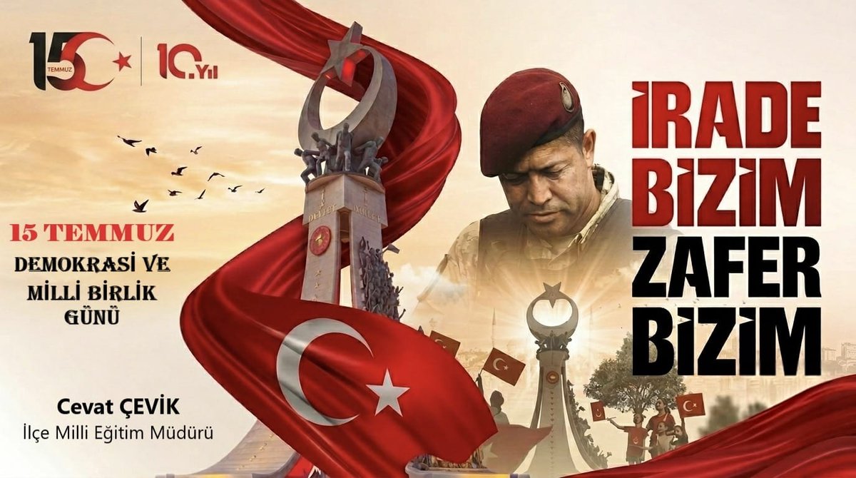 alaplimem's tweet photo. 15 Temmuz, yalnızca bir direnişin değil; birlik, beraberlik ve sarsılmaz millî iradenin adıdır.

O gece korku değil cesaret, teslimiyet değil direniş kazandı. Aziz milletimiz, “İrade Bizim Zafer Bizim” şiarıyla vatanına, bayrağına ve demokrasisine sahip çıkarak tarih boyunca unutulmayacak bir destan yazdı.

15 Temmuz Demokrasi ve Millî Birlik Günü'nün 10. yılında, o geceden doğan diriliş ruhunu aynı inançla yaşatıyoruz. 

Bu vesileyle, aziz şehitlerimizi rahmet ve minnetle anıyor, kahraman gazilerimize şükranlarımızı sunuyoruz.🇹🇷

Bugün de aynı inanç ve kararlılıkla haykırıyoruz: 
İrade Bizim Zafer Bizim.🇹🇷

@tcmeb @Yusuf__Tekin @uygarkeskin @cevatcevik67
