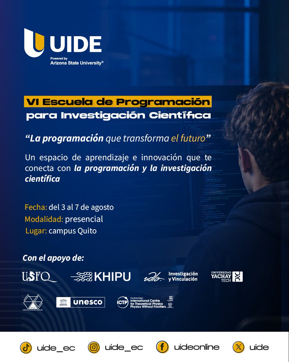 UIDE's tweet photo. Durante 5 días, estudiantes de Latinoamérica trabajarán en #EPICVI con análisis de datos, simulaciones y machine learning, conectando teoría con aplicaciones concretas en física, biología y sistemas complejos. #ODS3
Inscríbete ya 🔗 https://t.co/1HUEM6jNmA https://t.co/VkDK3vAJxQ