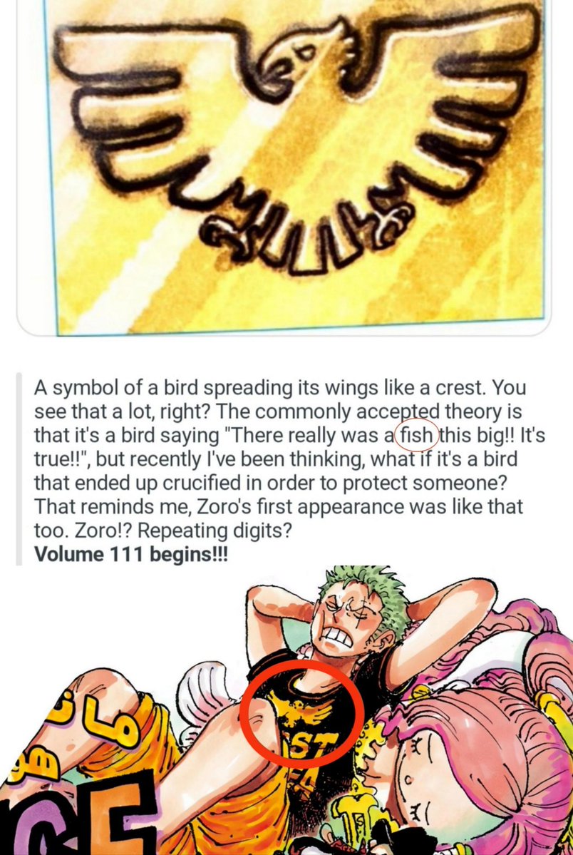 sj_adler's tweet photo. @Yukiyuzu94 True true no denying there, wdyt oda will do with this zoro and bird connection tho, sounds interesting. https://t.co/if646o9iXj