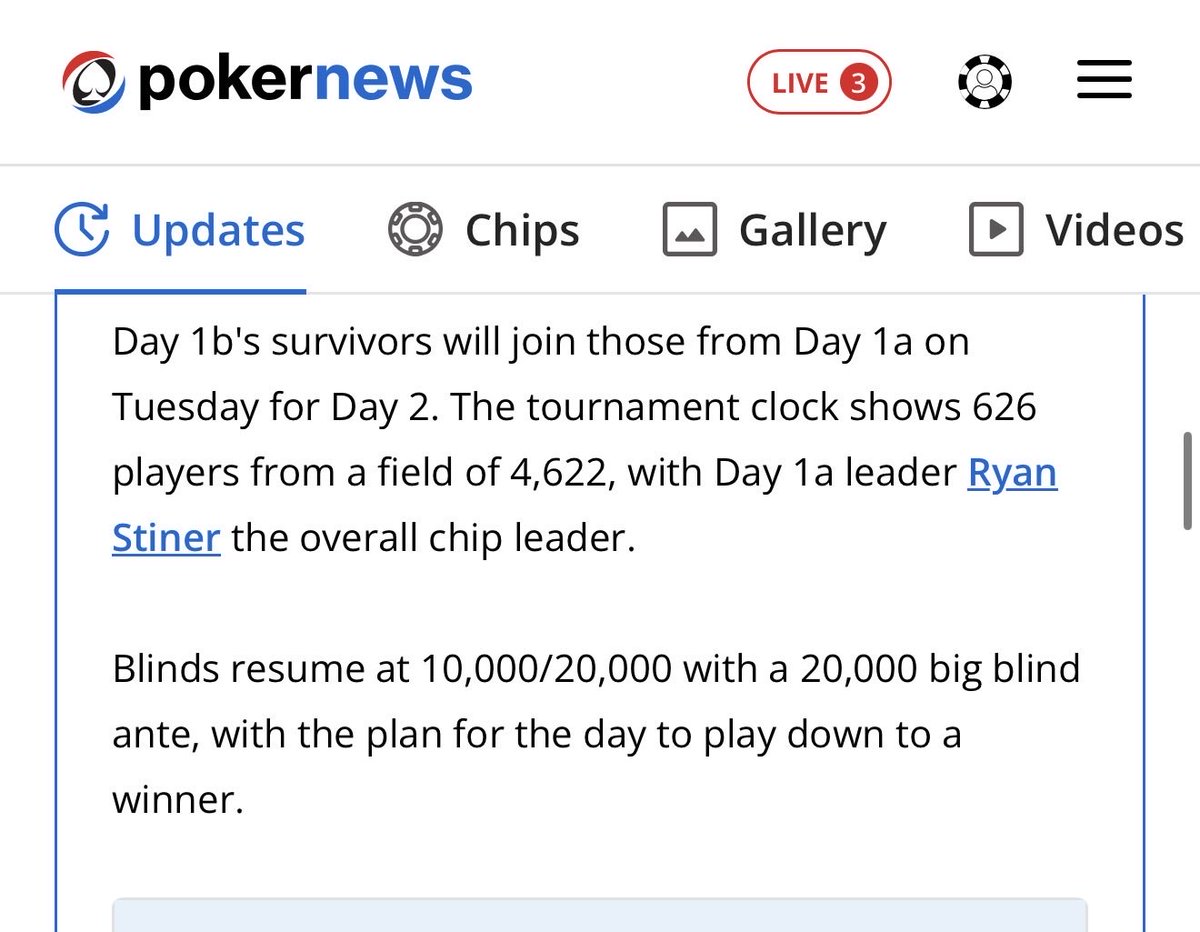 the_real_stiner's tweet photo. Last tourney of the summer
Lets finish off strong 💪
Sitting 1 of 626
Bracelet and $210k up top 🏆
@WSOP
#OneTime
#SummerSaver https://t.co/Er7e5m0YoC