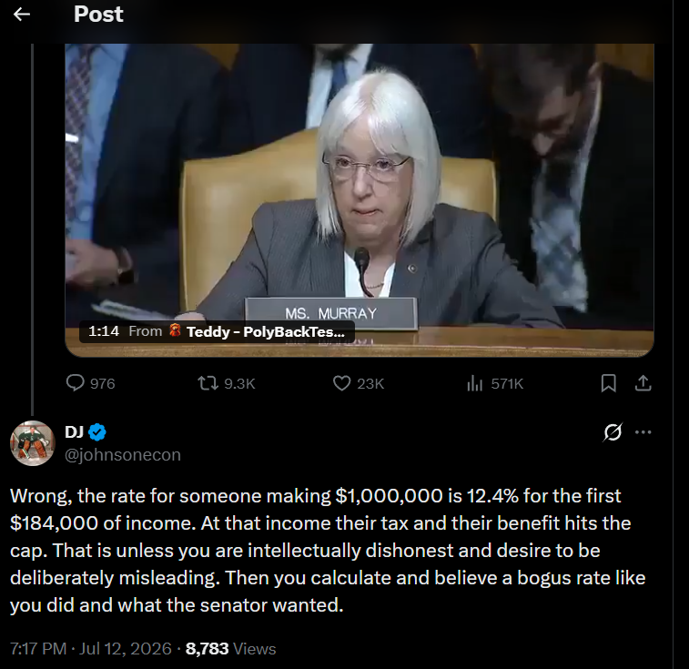 BiguyPeninsula's tweet photo. @johnsonecon Former Economics teacher and you didn't know that people making $1,000,000 / year salary pay only 2.2% effective tax?  Jheesh!! https://t.co/A2N1dE0MK3