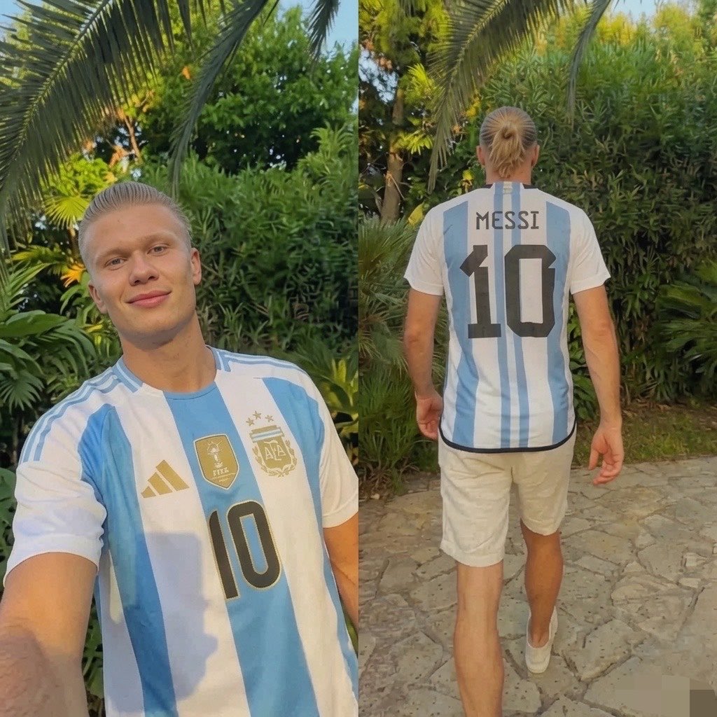 h9ztf's tweet photo. "Even beasts respect legends 👑  
Wearing Argentina 10 MESSI 💙🤍  
Respect to the king... but on the pitch there’s no mercy 😈⚽"

Want me to make a shorter version for bio?  
Or a more aggressive "Haaland style" caption? https://t.co/2H5KuImyH6