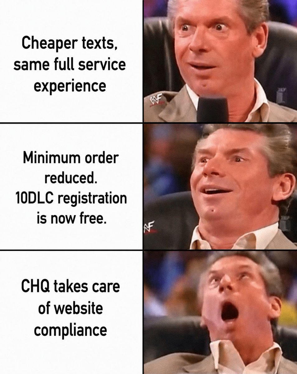 Campaign_HQ_'s tweet photo. ✔ Lower pricing
✔ Lower minimums
✔ Free 10DLC registration
✔ Same team doing all the heavy lifting

More voter contact. Less hassle.

Ready to go? https://t.co/pUm435ITdN https://t.co/D2X9O0WnU9