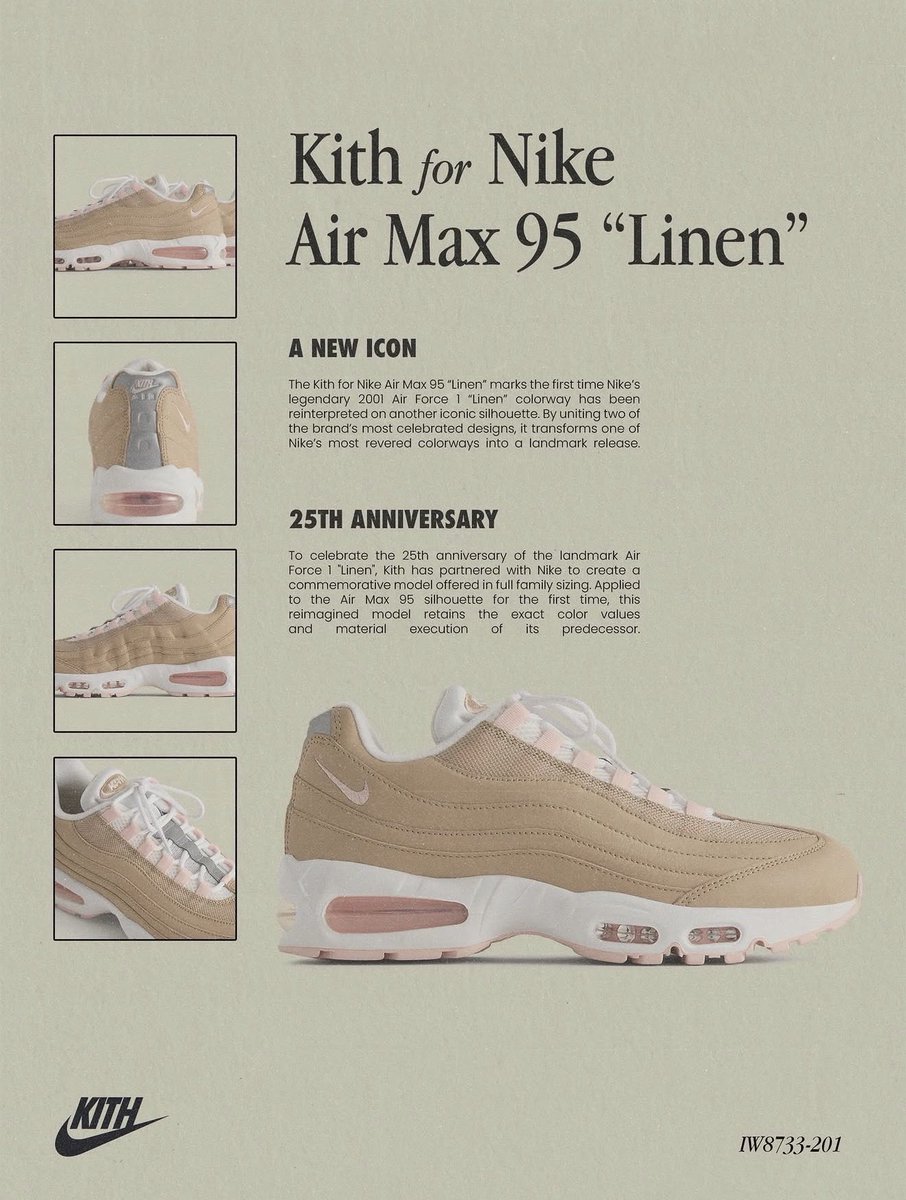 110slad's tweet photo. Kith for Nike, Air Max 95 “Linen” https://t.co/xKZuXhXKIn