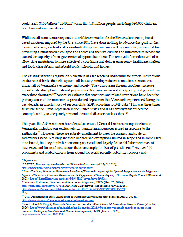 frrodriguezc's tweet photo. Fourteen members of Congress ask President Trump to lift broad economic sanctions on Venezuela and allow the country to access frozen assets needed for earthquake relief efforts and reconstruction. https://t.co/J0RrbVpGih