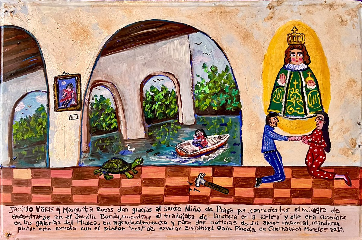 EmmanuelEspin's tweet photo. Jacinto Varas y Margarita Rosas dan gracias al santo Niño de Praga por concederles encontrarse en el jardín Borda mientras él trabajaba de lanchero en la Carlota y ella era curadora en las galerías del museo. En agradecimiento y para dar noticias de su amor imperial… https://t.co/Z07Sb5YSTz