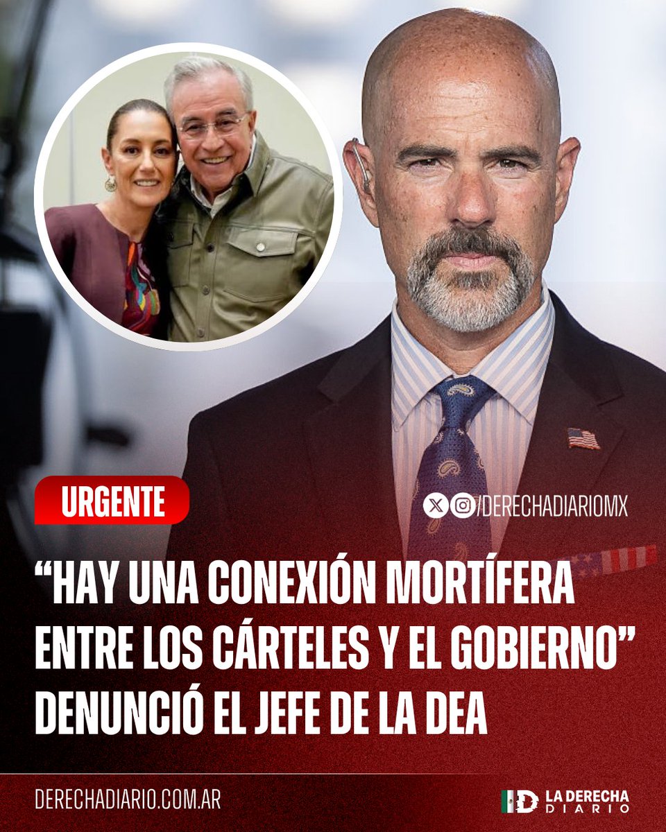 DerechaDiarioMX's tweet photo. 🚨🇺🇸🇲🇽 | #URGENTE "SON UNA MISMA ENTIDAD": El jefe de la DEA, Terry Cole, denunció que existe una "conexión mortífera" entre los cárteles y el gobierno de Sheinbaum, argumentando que actúan como "uno solo" y afirmó que desmantelarlos es prioridad para su administración. https://t.co/g7H79EtpOw