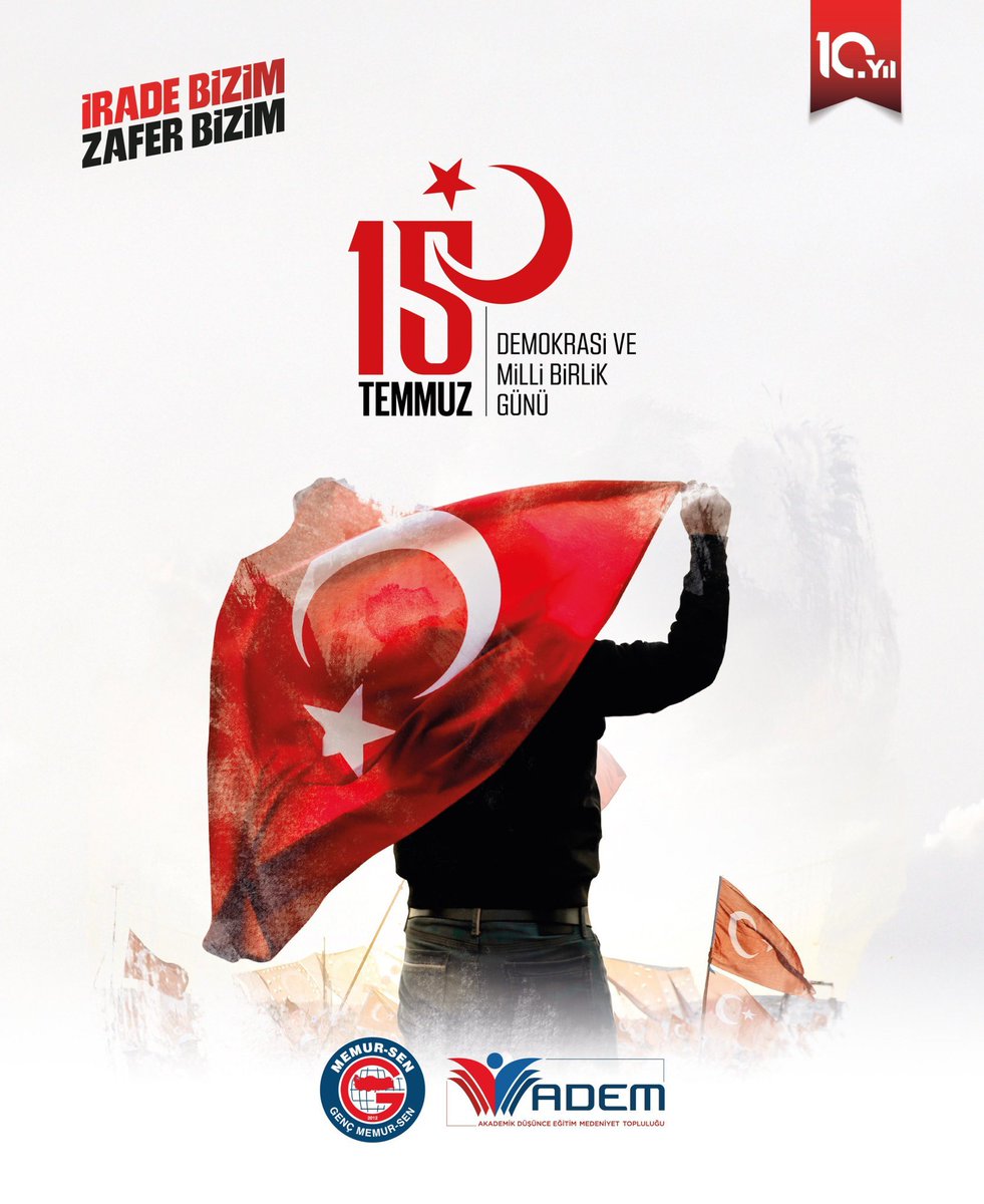 ADEMgenelmerkez's tweet photo. İrade Bizim, Zafer Bizim! 🇹🇷

​Demokrasisine ve istiklaline canı pahasına sahip çıkan aziz milletimizin yazdığı kutlu destanı unutmadık!
​Vatan uğruna şehadete yürüyen kahramanlarımızı rahmet ve minnetle anıyoruz.
​
15 Temmuz Demokrasi ve Milli Birlik Günü kutlu olsun. https://t.co/zYKbj0AkfV