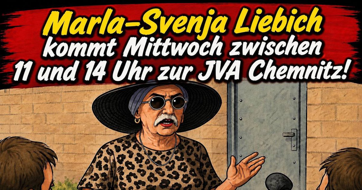 MarlaSvenjaL's tweet photo. Marla-Svenja Liebich: Einlieferung in die JVA am Mittwoch zwischen 11 und 14 Uhr!

Alle Infos zur Überstellung!

Am morgigen Mittwoch wird Marla-Svenja Liebich an die BRD ausgeliefert. Die Überstellung erfolgt um 10 Uhr, mutmaßlich am Grenzübergang Breitenau (A17), ggf.   aber auch an der B174 in Reitzenhain. Das halten die Behörden geheim, weshalb Beobachter an beiden Übergängen ausdrücklich erwünscht sind.

Je nach Übergang und Dauer der Formalitäten wird die Ankunft von Marla-Svenja Liebich - vermutlich mit großem Polizeikonvoi, schließlich ist sie ja eine ganz gefährliche Meinungsverbrecherin - zwischen 11 und 14 Uhr an der JVA Chemnitz sein. Der Zugang neuer Häftlinge erfolgt ausschließlich über den Haupteingang (auf der Seite des JVA-Parkplatzes). 

➡️ Wer morgen ein bisschen Zeit hat: Marla freut sich sicher über ein Empfangskomitee und natürlich auch über alternative Medien, die über die Ankunft berichten!

✏️ Jetzt online die Petition unterschreiben, Öffentlichkeit schaffen und Druck aufbauen: Freiheit für Marla-Svenja Liebich! https://t.co/GdrckRaCJ7

FREIE SACHSEN: Folgt uns für alle Nachrichten und Informationen bei Telegram! https://t.co/3yvwnBnPCy