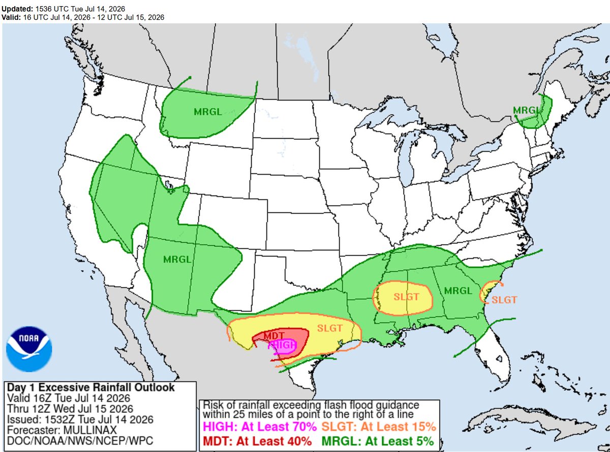 FaytuksWeather's tweet photo. Starting today the next few days will have torrential rainfall across a large area of south Texas. with areas getting from 3-10 inches of rain possible. turn around dont drown https://t.co/BsVnAKBdfy