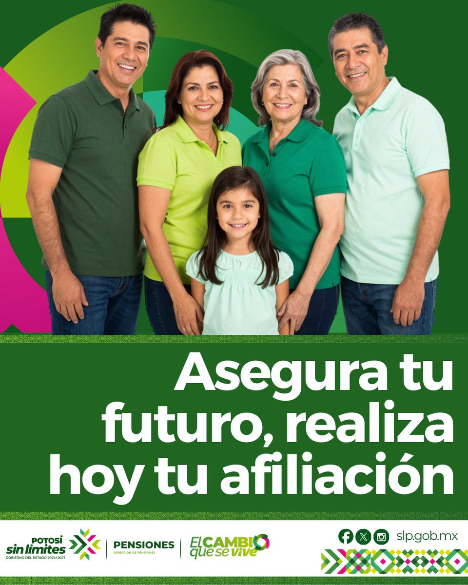 Pensiones_SLP's tweet photo. ¡Asegura tu futuro y protege a tu familia! 👨‍👩‍👧‍👦 

Si eres trabajador al servicio del Gobierno del Estado de San Luis Potosí, realizar tu afiliación a la Dirección de Pensiones es clave 🔑.

¿Qué necesitas? 
📄 Preparar tus formatos en PC:
🍏 Hoja de Datos Personales con foto.
🍏 Pliego Testamentario y Designación de Deudos.
🍏 Copias de: INE, CURP, RFC, Acta de nacimiento, Tarjeta IMSS, Nombramiento y último recibo de pago.
El proceso es rápido, ¡no lo dejes pasar!

Toda la info y descarga de formatos aquí: https://t.co/JwnsHU2M90

#PotosíSinLímites
#ElCambioQueSeVive
#RicardoGallardo