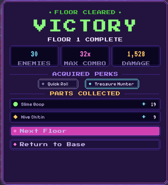 _Vacrin's tweet photo. Updated the Dungeon Victory screen! (As well as the death screen)

#GameDev #GameDevLife https://t.co/tDEk2dGj7z