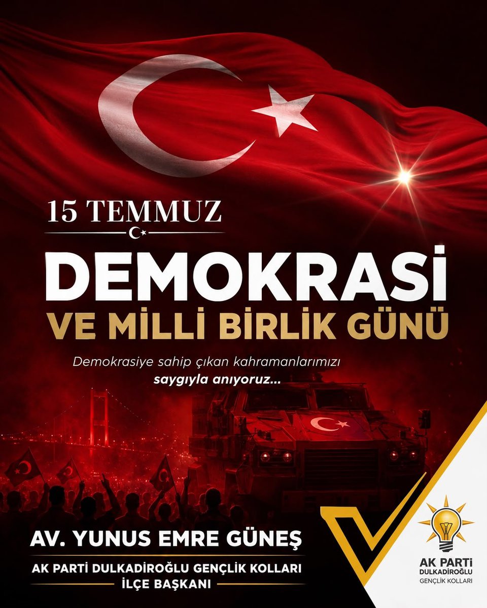 AKgncdulkdroglu's tweet photo. Milletimizin iradesine ve bağımsızlığımıza kasteden hain darbe girişimine karşı canı pahasına siper olan kahramanlarımızı asla unutmayacağız! 🇹🇷
​#15Temmuz Demokrasi ve Milli Birlik Günü’nde; tüm şehitlerimizi rahmetle anıyor, gazilerimize şükranlarımızı sunuyoruz. https://t.co/XuvWuiqyu1