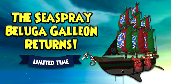 Pirate101's tweet photo. Shiver me timbers! 🥶

The Seaspray Beluga Galleon is back in the Crown Shop! This festive vessel is ready to sail the skyways once again and spread holiday cheer! Don't delay - this ship will be sailing out of the Crown Shop on 7/19! https://t.co/MAh3ppk1hR #Pirate101 https://t.co/DpwuBX2V7j