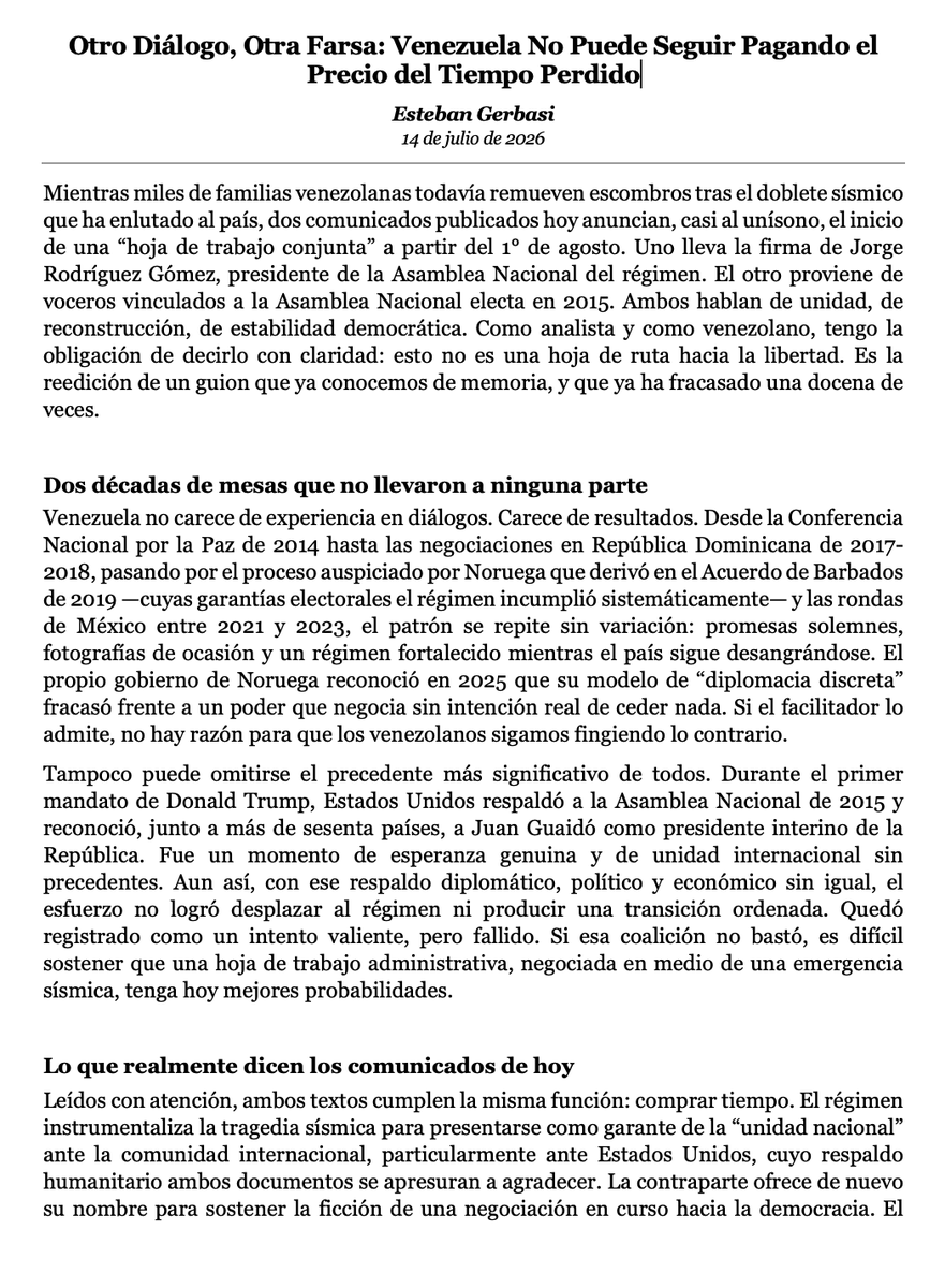 estebangerbasi's tweet photo. Otro Diálogo, Otra Farsa: Venezuela No Puede Seguir Pagando el Precio del Tiempo Perdido.
@estebangerbasi https://t.co/VEADKnvV6w