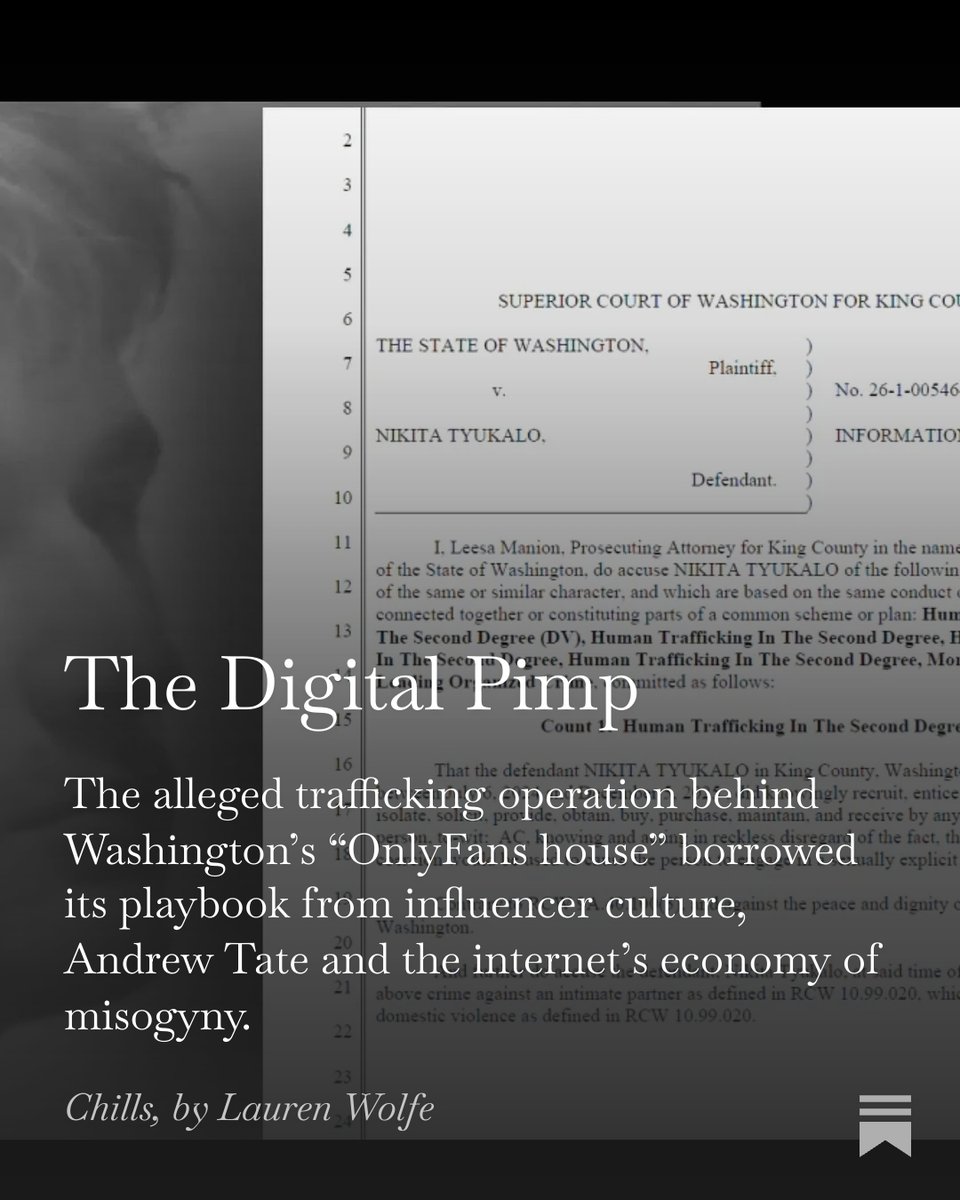 Wolfe321's tweet photo. The alleged trafficking operation behind Washington’s “OnlyFans house” borrowed its playbook from influencer culture, Andrew Tate and the internet’s economy of misogyny. New on Chills by Lily Turner: https://t.co/gS1F7ZpbLG https://t.co/6UsbLnyTPx