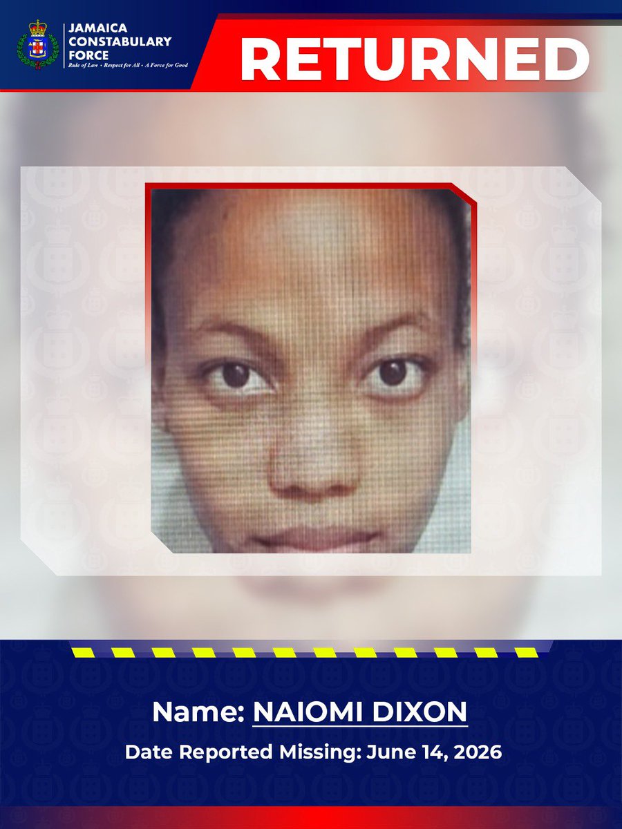 JamaicaConstab's tweet photo. Thirty-year-old Naiomi Dixon of Gore Terrace ,Kingston 10, who has been missing since Sunday, June 14, has retuned home. https://t.co/1sFRbPVbZl