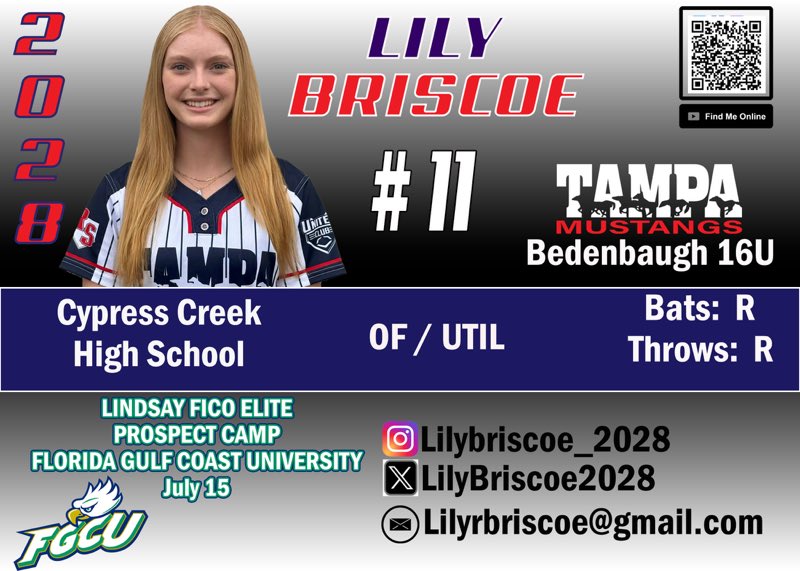 LilyBriscoe2028's tweet photo. Headed down to Ft. Myers for the Florida Gulf Coast Prospect Camp.  I can’t wait to ball out and showcase!! https://t.co/4COTyGGy0B