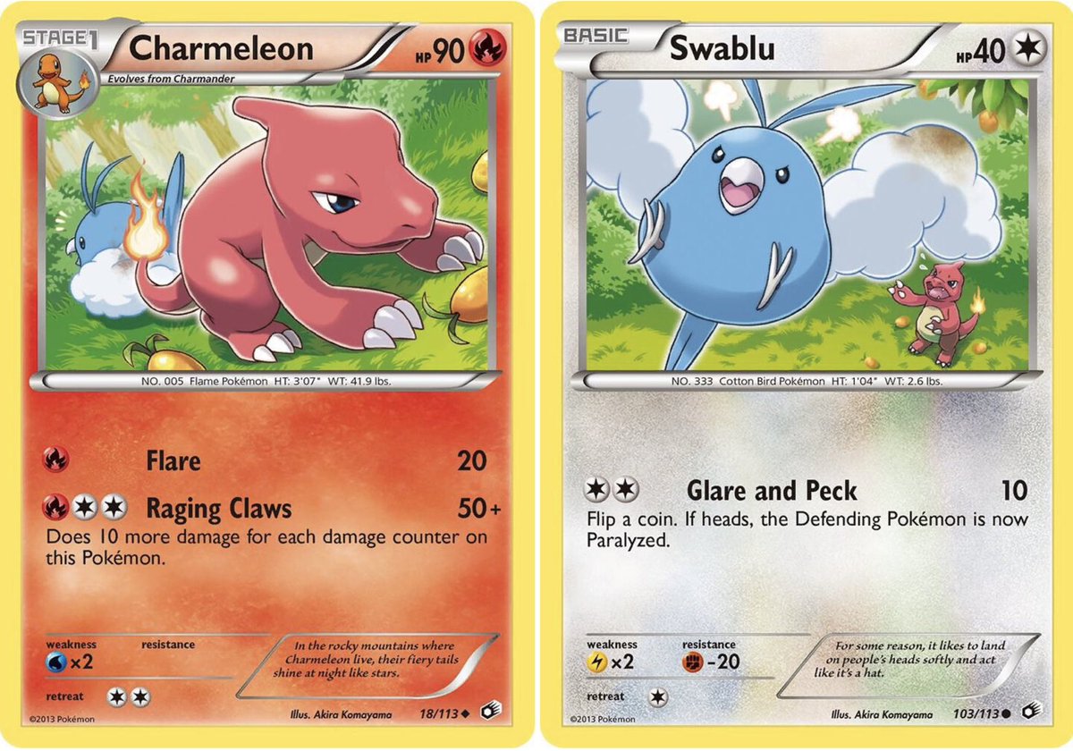 PokeVeil's tweet photo. Charmeleon burned Swablu’s wing 😭 https://t.co/Y3LQBj7lVj