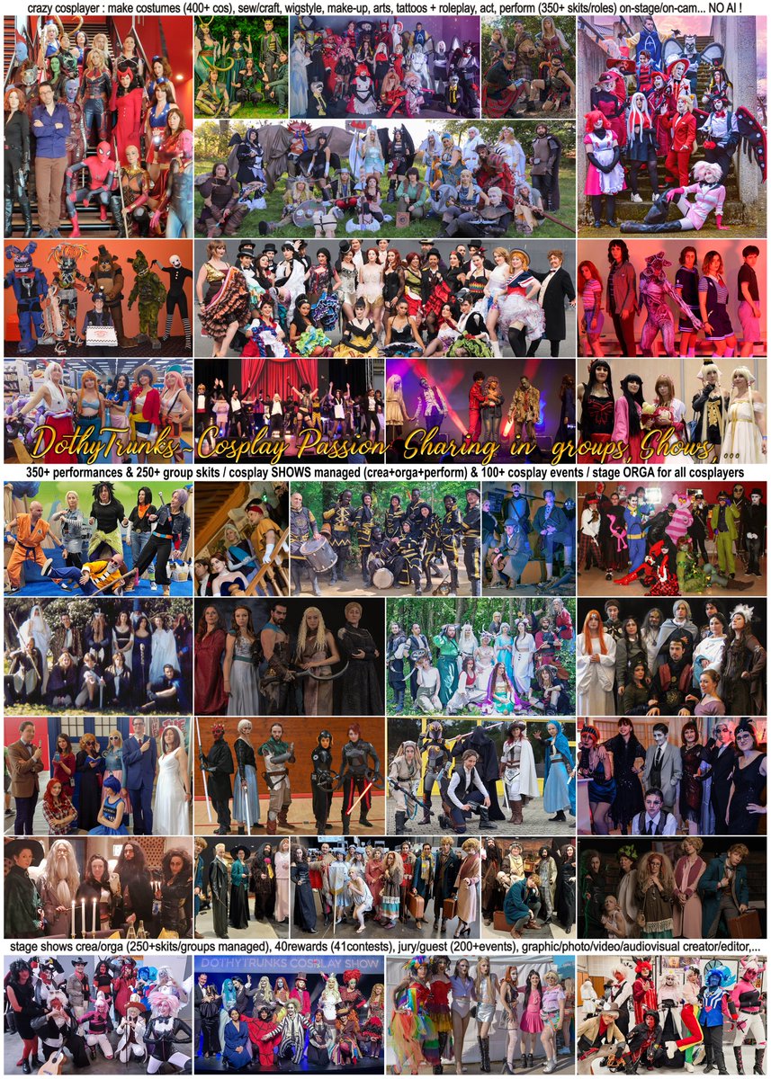 DothyTrunks's tweet photo. (minirecapsofar)
400+ costumes/cosplays
(most self-made, a few by others)
350+ performances/roles (on-stage/on-cam)
250+ shows / group skits (crea+orga+act)
200+ guest/jury experiences (events)
100+ stage/events organized for cosplayers
40 main rewards (on 41contests) https://t.co/1Q26LoEMfr