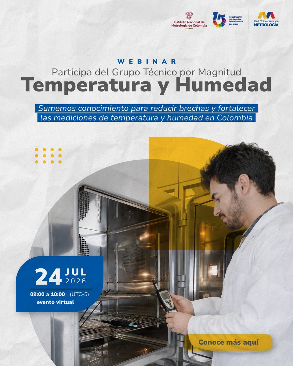 INMdeColombia's tweet photo. La #RCM del @INMdeColombia invita a este espacio de #CooperaciónTécnica para fortalecer capacidades y reducir brechas metrológicas en #TemperaturayHumedad.
Contribuye a traducir la guía DKD-R 5-7 e identificar nuevas oportunidades metrológicas. Inscríbete: https://t.co/TbQGPrkq5r https://t.co/SYwfOtFnmK