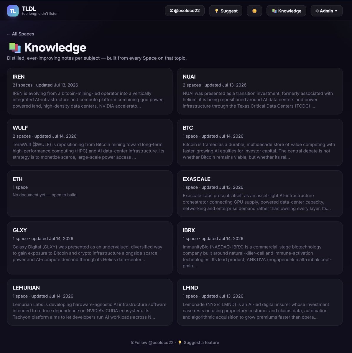 osoloco22's tweet photo. The main reason I built this project was to capture the alpha from countless $IREN X Spaces. I couldn't keep up with all that valuable info.

Every new Space updates the $IREN KB. It is the fastest way to catch up if you're new to the story.

https://t.co/mKaDB0ME1u

https://t.co/u7TADPzFRX