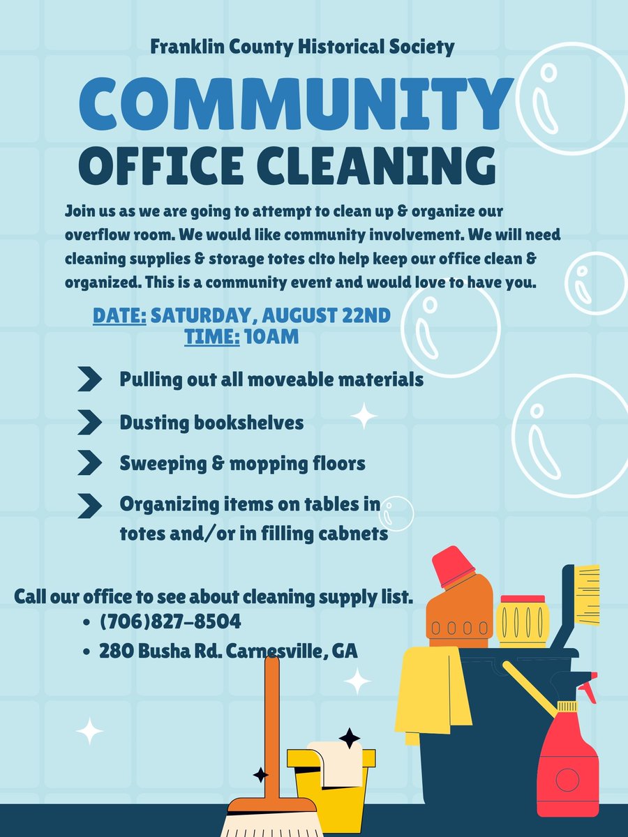 HistoricalSoci8's tweet photo. Mark your calendars! We are asking for our community to come and help us to organize our overflow room at our office. We would like some cleaning supplies donated to us if all possible to keep both of our rooms cleaned. Contact us about what we need to clean the our office. https://t.co/tlujmmOYjh