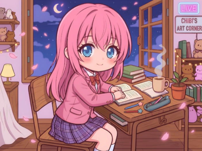 RosieNympha's tweet photo. Spent a magical twilight study session in my cozy art corner today

Grab your warm mug relax and let's create some beautiful memories together

#VTuber #VTuberUprising #VTuberEN #ChibiVTuber https://t.co/Q68uT2pTKe