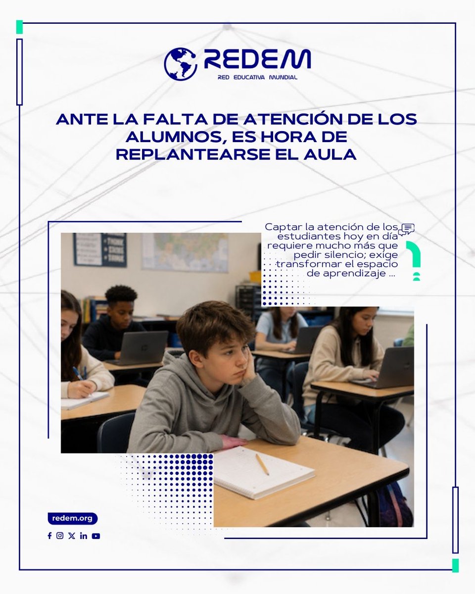 REDEM's tweet photo. Frente a la creciente desconexión y falta de atención de los alumnos en el aula, se hace urgente rediseñar y replantear el entorno educativo para alinearlo con sus experiencias actuales...
Conoce más aquí:👇
https://t.co/60cn1tTPcC
#GestiónDeAula #InnovaciónEducativa #REDEM https://t.co/HX7gTcQj8m
