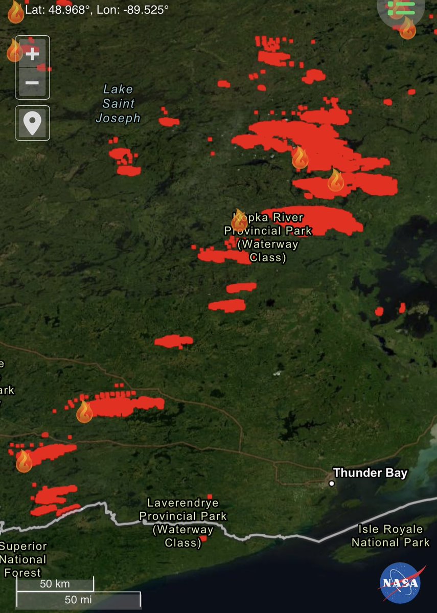 HotshotWake's tweet photo. 24 hour fire spread in Ontario, Canada. 

Fires making 20+ mile runs https://t.co/JnKpIjeoNF