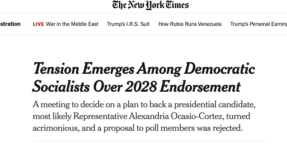 NathanJRobinson's tweet photo. never like seeing fights within the left, but isn't it kind of amazing that the New York Times now covers internal DSA disputes as national news? https://t.co/iTLx7U6Eyz