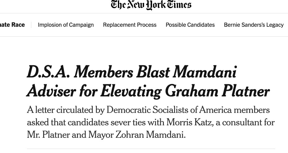 NathanJRobinson's tweet photo. never like seeing fights within the left, but isn't it kind of amazing that the New York Times now covers internal DSA disputes as national news? https://t.co/iTLx7U6Eyz