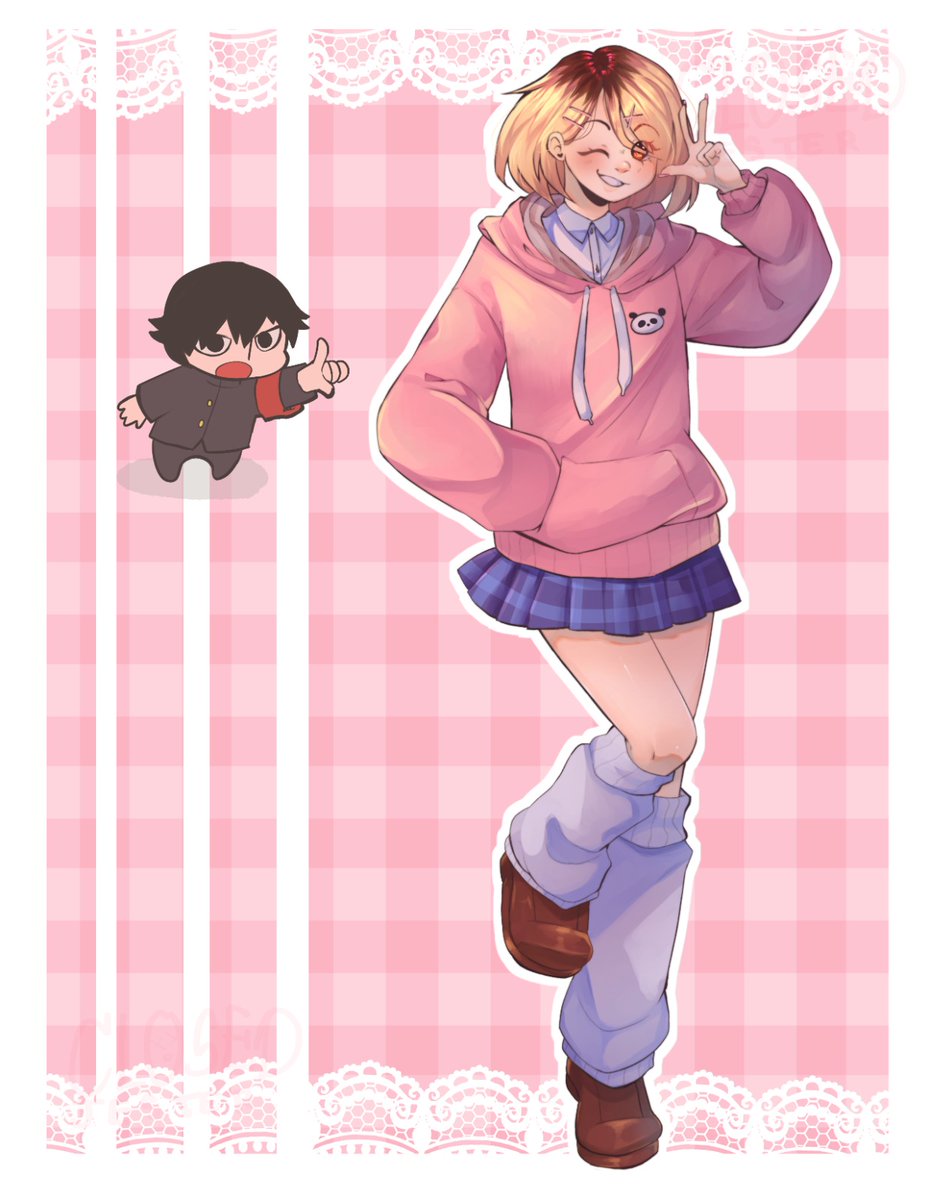 ClosedJester's tweet photo. The JK with a short skirt and her keychain sized boyfriend #ponsuka #fanart https://t.co/GUrxQSx9Bw