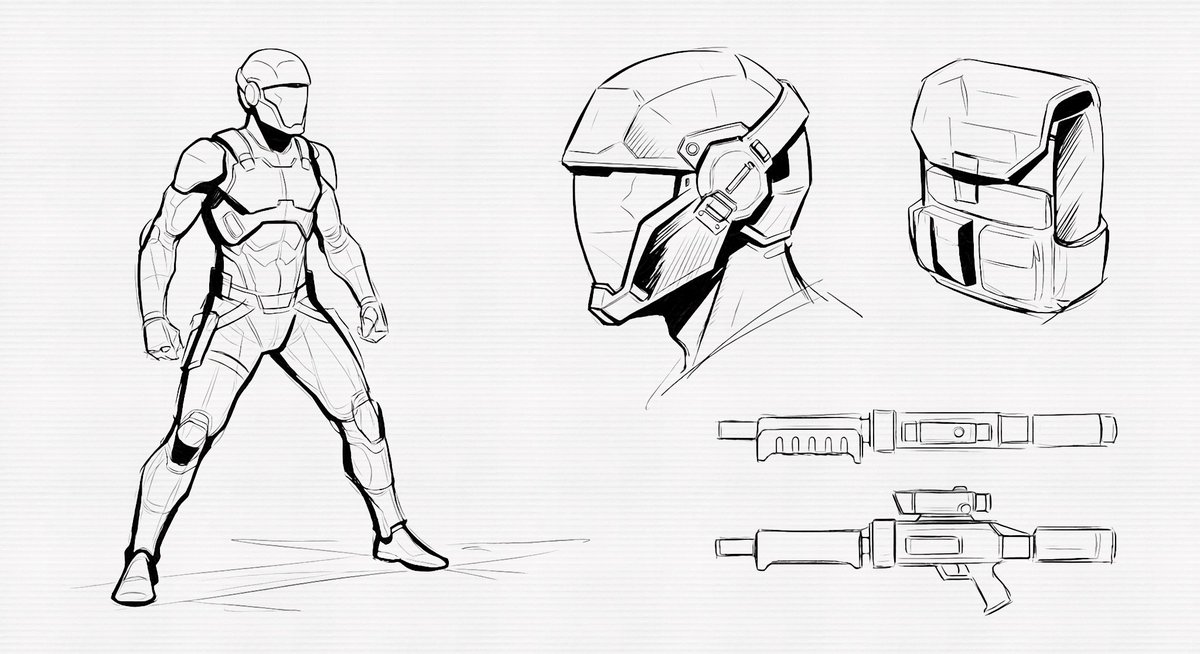 Jacanarts's tweet photo. Fleshing out some near-future scout gear today with this natural silhouette balanced functional hard surface armor🛡️ #ConceptArt https://t.co/40rwEPXVPZ