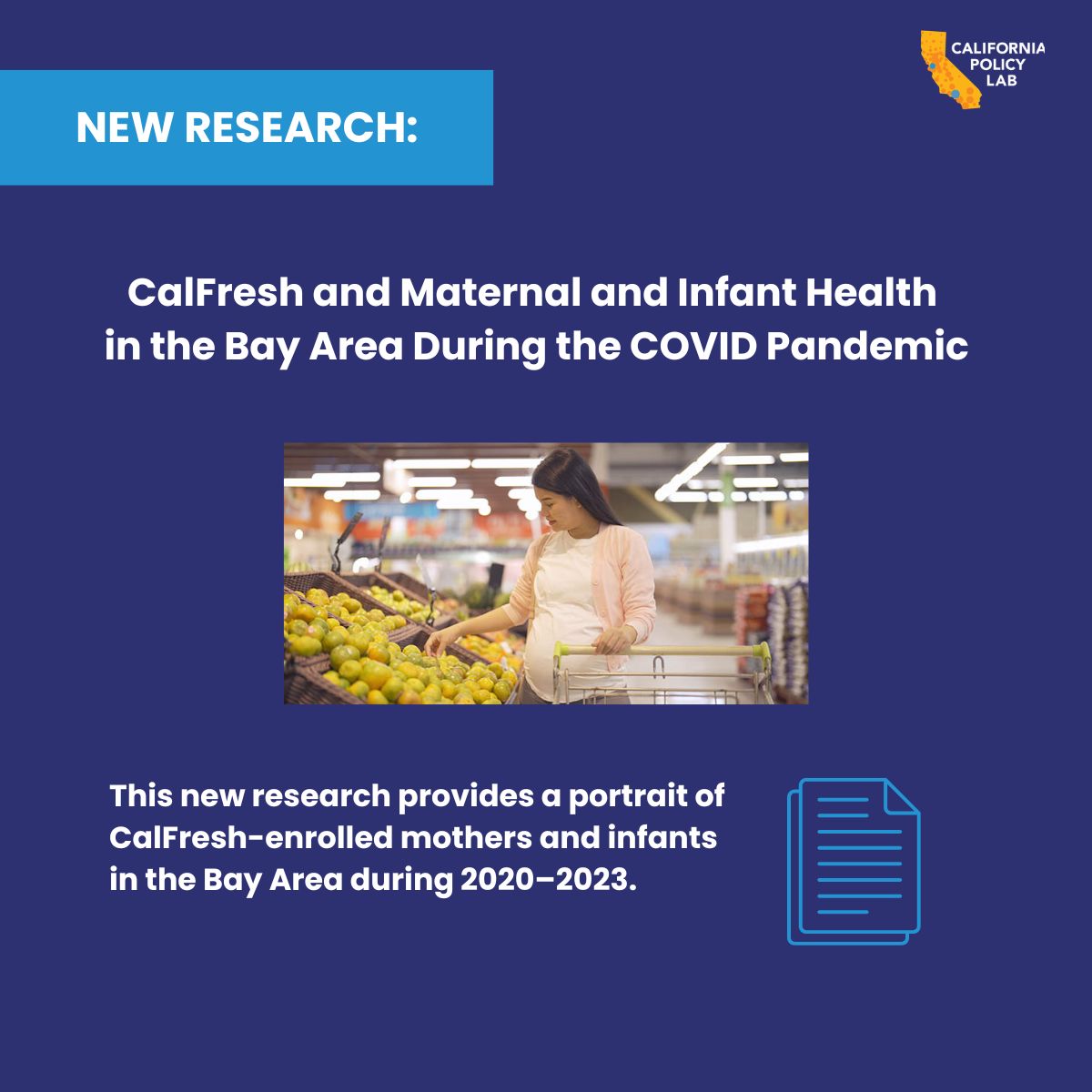 CAPolicyLab's tweet photo. NEW: A California Policy Lab policy brief focuses on mothers and infants in the Bay Area who were enrolled in #CalFresh during the pandemic - showing how emergency allotments significantly increased average benefit amounts until they expired in early 2023: https://t.co/yf2vLbWjW5 https://t.co/3rEQ6FvZ3x