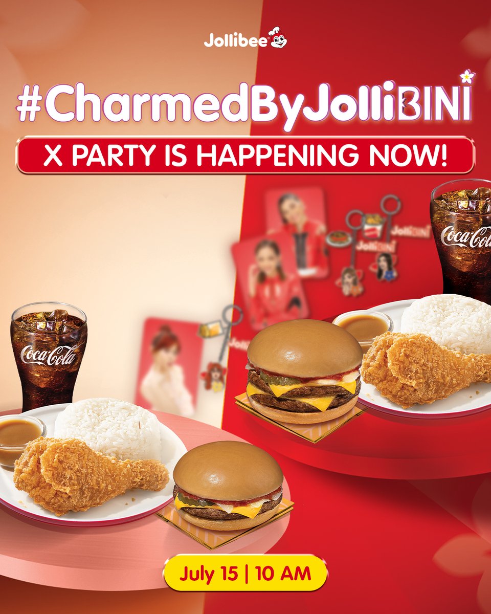 Jollibee's tweet photo. 🎉 #JolliFAM, the joyful comeback of the JolliBINI Bundles calls for an X Party! 🌸❤️

Blooms, where you at?! Keep RT-ing! 👀✨

Follow us, tag us in your posts, and use the official hashtag #CharmedByJolliBINI to join the conversation and chat with Blooms nationwide! 📲💬🌟 https://t.co/J2d6XDoTFK