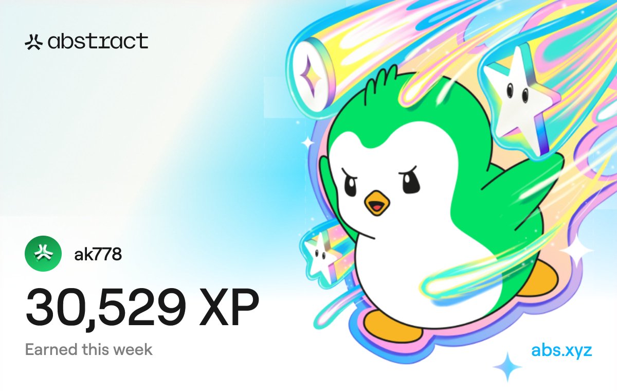 amk0888's tweet photo. I just earned 30,529 XP on @AbstractChain! 🎉 Very happy to have reached Gold III tier! https://t.co/n9Eb429mpX