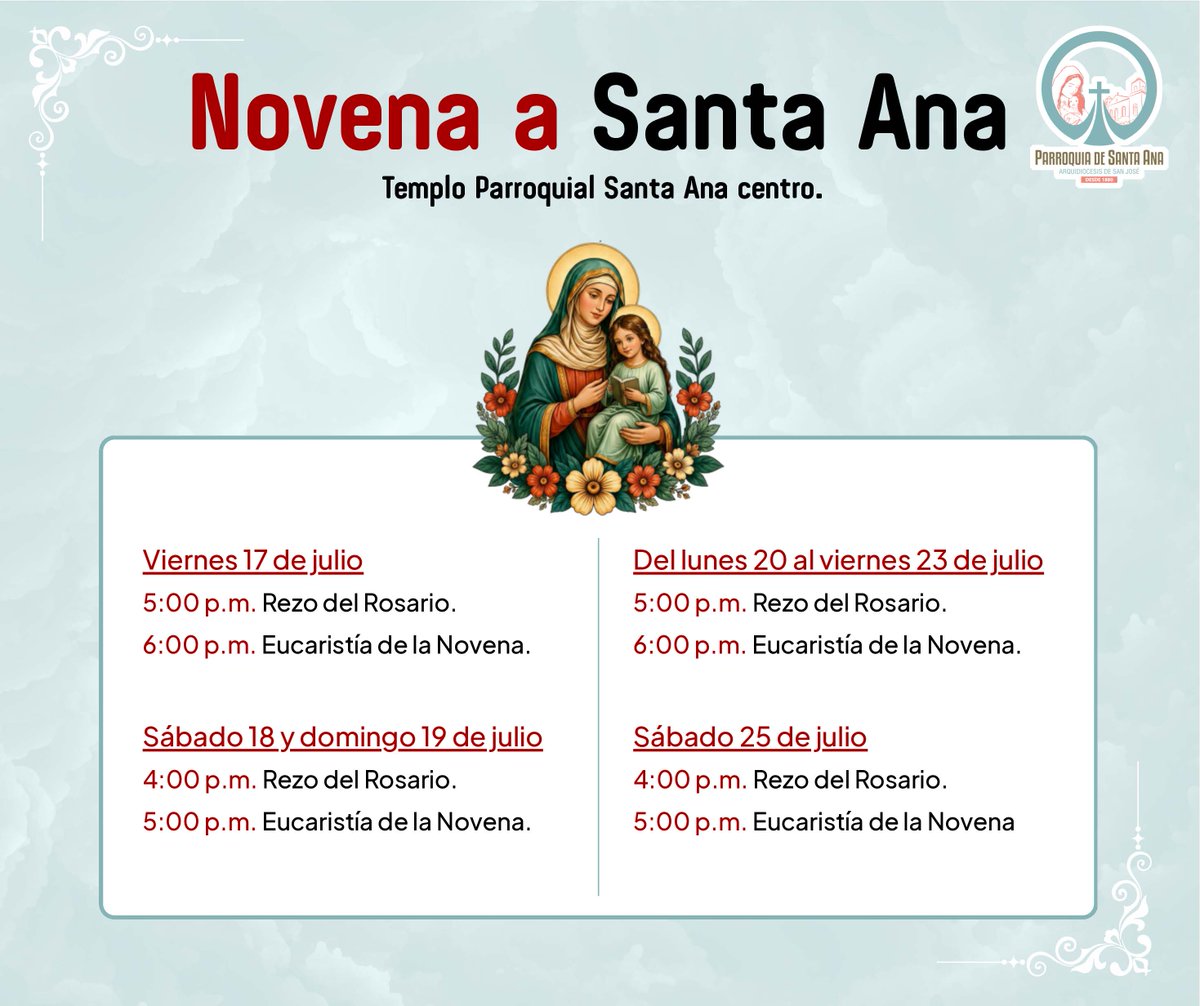 SantaAnaGob's tweet photo. #Atención

Le invitamos a participar de las distintas actividades de las Fiestas Patronales de #SantaAnaCR

Saque su agenda reserve esos días.

Más información👇 https://t.co/cQKpZ989RP