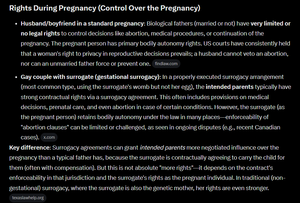 DmitriyUngern's tweet photo. Because surrogacy uses a mutually agreed upon contract, gау mеn using a surrogate in theory have more power over a prеgnаnt mother than a husband does.

Husband = no power
Gау mеn = can compel a mother to abort or keep a child with dubious enforceability https://t.co/HTObCjmnIF