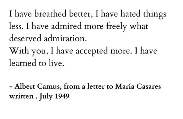 majamediaco's tweet photo. 'with you, i have accepted more. i have learned to live..without you, i adored nothing'

what love does through some of my favourite letters by Albert Camus to Maria Casares https://t.co/pXLGxtQXQ0