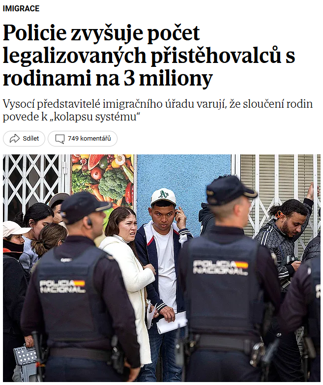 RobertKotzian's tweet photo. LEGALIZAČNÍ PROGRAM PROGRESIVISTICKÉ ŠPANĚLSKÉ VLÁDY JE ZLOČIN NEBÝVALÝCH ROZMĚRŮ

Mimořádný program španělské vlády na legalizaci nelegálně pobývajících cizinců bude zřejmě průšvih kolosálních rozměrů:

1⃣ Původně slibováno max. cca 500 tisíc legalizovaných migrantů.

2⃣ Podáno 1,3 milionu žádostí.

3⃣ Odhaduje se, že až 400 tisíc žádostí je podvodných (viz sdílený text). To znamená zejména falešné doklady.

4⃣ Těžiště procesu posuzování žádostí bylo mimořádně přesunuto z Národní policie na Ministerstvo inkluze, sociálního zabezpečení a migrace vedeného socialistickou, tj. pro-migrační ministryní (za stranu premiéra Sáncheze).

Vedení policie upozorňuje, že kromě podvodů s doklady, což znamená vážné riziko příchodu nebezpečných osob, je zde další vážné riziko. A to, že počet osob, které v horizontu 2 let získají v důsledku legalizačního programu pobytové oprávnění může stoupnout až na 3 miliony. Příčinnou je institut slučování rodin v rozsahu manželka, snoubenec, děti (rodiče po pěti letech).

Nemusí se tedy jednat o sezdané páry, stačí, že spolu chodili aspoň 12 měsíců. Novinářské zdroje z policejních kruhů uvádějí:

⏩"Mohou nastat případy, kdy lidé ze zahraničí zaplatí těm, kteří již mají legální status, aby jim umožnili vydávat se za příbuzné, jako je syn nebo rodiče. Tedy zaplatí za doklady a osvědčení." ⏪

Jsou to podvody, které španělští policisté znají. Jenže v rámci této mimořádné legalizace bude těžiště vyřizování žádostí ležet na ministerstvu, které má politický zájem na spíše benevolentním přístupu.

Takový počet nových obyvatel vyvolá ve Španělsku obrovské problémy. Nicméně, situace není bez rizika ani pro další státy Schengenu, do kterých budou mít tyto osoby možnost na 90 dnů vycestovat. To je dostatek času na dělání problémů...

Premiér Pedro Sánchez je příšerná postava evropské politiky. Očekával bych, že ostatní státy, když už máme EU, se budou ozývat...