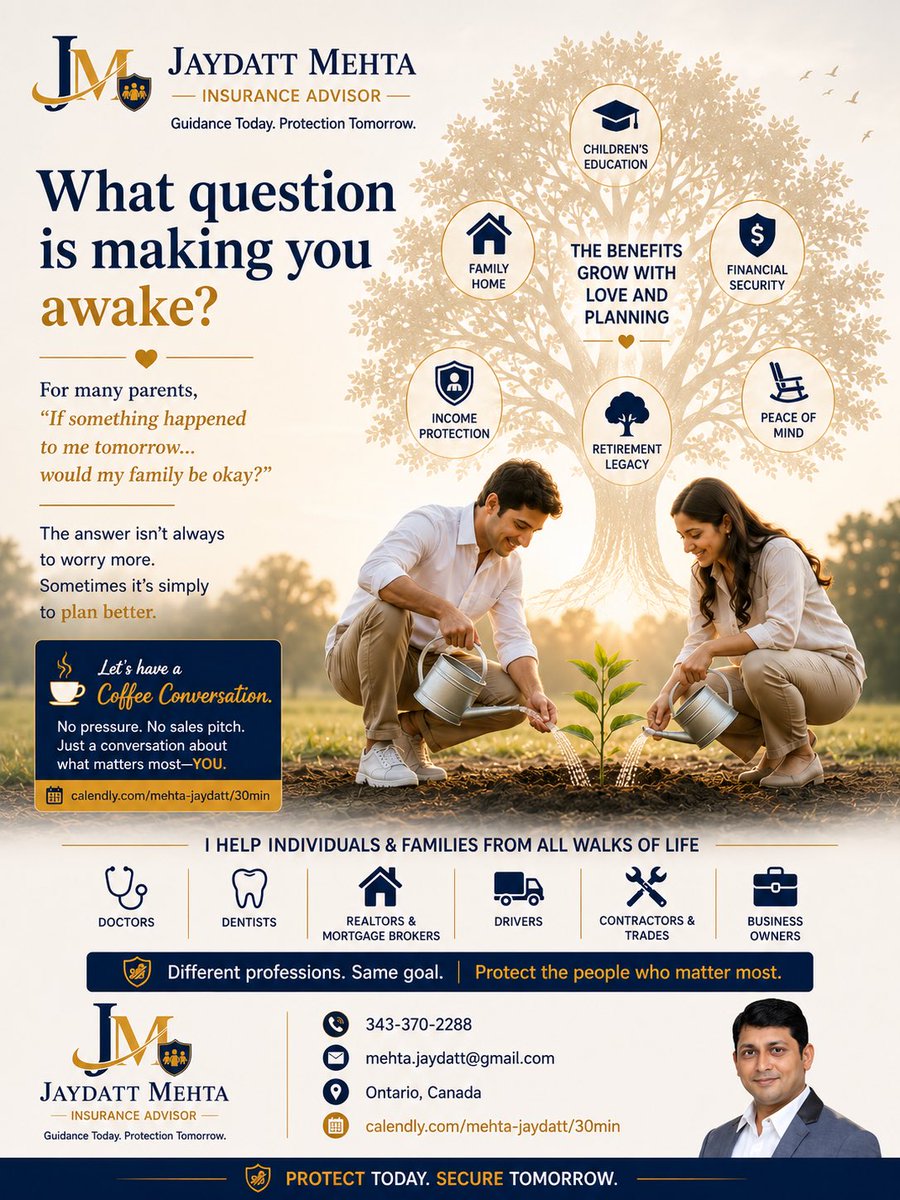 jaydattmehta1's tweet photo. What question is making you awake?

For many parents…

“If something happened to me tomorrow… would my family be okay?”

Planning isn’t about expecting the worst.

It’s about protecting what matters most.

🌱

☕ Coffee Conversations

https://t.co/n8jVIC9F5S

#LifeInsurance https://t.co/vpOnp55IC0